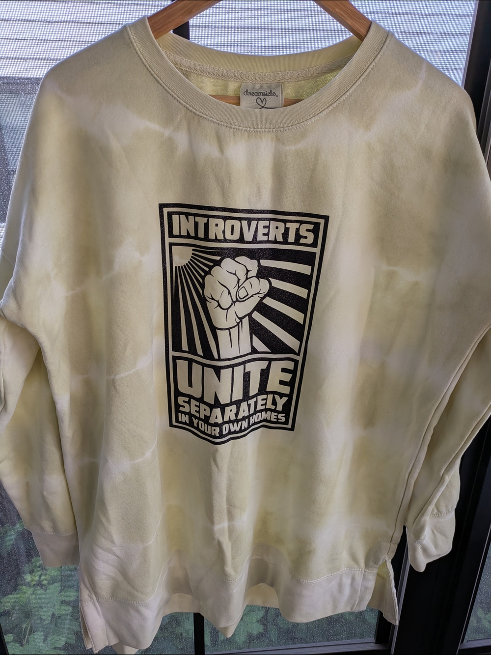 Introverts Unite Graphic Tie-Dye Sweatshirt - Pale Yellow